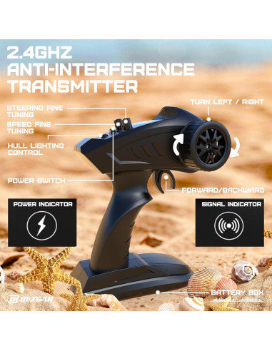 Barco RC Bezgar TX125 Negro 35KM/h para Agua Dulce y Salada