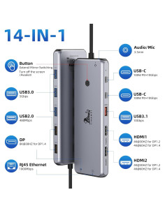 Estación de Acoplamiento 13 en 1 LIONWEI para Laptop 4K 2
