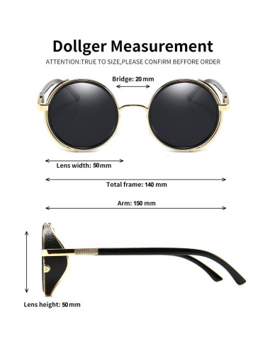 Gafas de sol redondas Dollger steampunk UV400 con estuche
