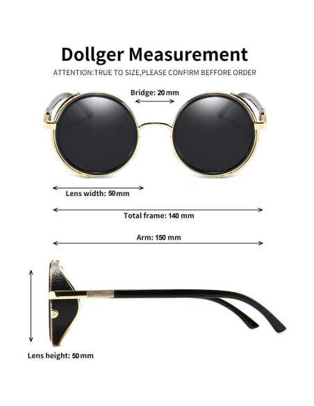 Gafas de sol redondas Dollger steampunk UV400 con estuche