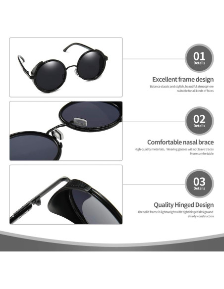 Gafas de sol redondas Dollger steampunk UV400 con estuche Gafas de sol redondas Dollger steampunk UV400 con estuche