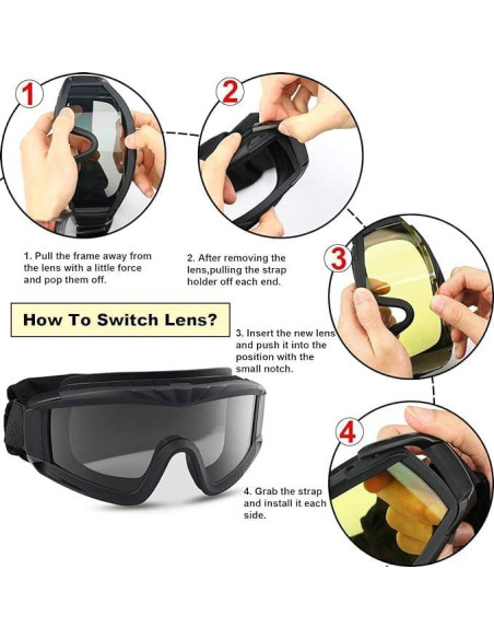 Gafas de Seguridad Tácticas LEJUNJIE con 3 Lentes Intercambiables