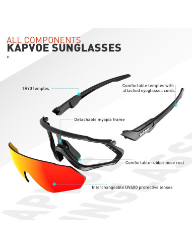 Gafas de Ciclismo KAPVOE 5 Lentes Polarizadas UV400