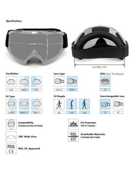 Gafas de Motocross First Choose UV400 Anti-Rasguños Negro