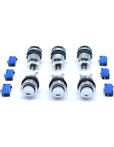 6 Botones de Arcade Cromados Arcity 28mm con Microswitch