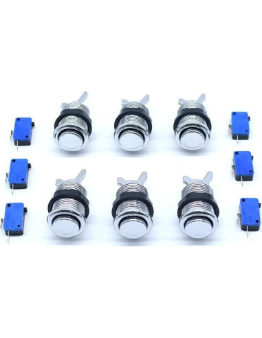 6 Botones de Arcade Cromados Arcity 28mm con Microswitch