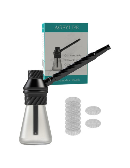 Hookah Portátil AGFYLIFE Mini de Vidrio y Aluminio Negro