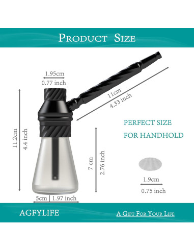 Hookah Portátil AGFYLIFE Mini de Vidrio y Aluminio Negro