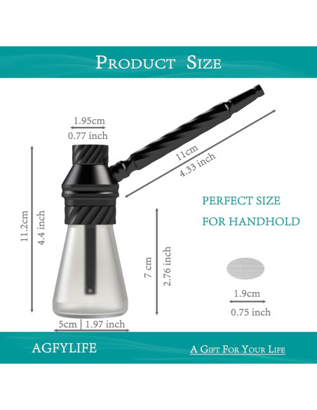 Hookah Portátil AGFYLIFE Mini de Vidrio y Aluminio Negro