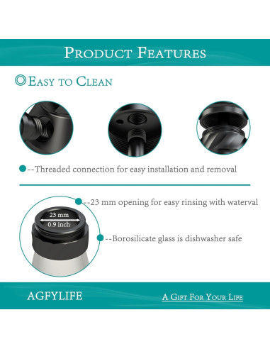 Hookah Portátil AGFYLIFE Mini de Vidrio y Aluminio Negro