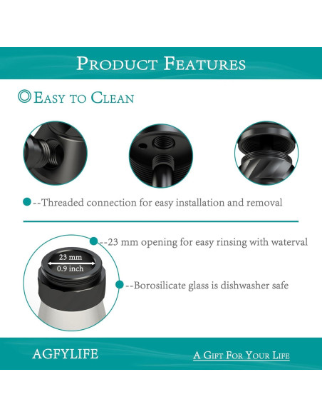 Hookah Portátil AGFYLIFE Mini de Vidrio y Aluminio Negro