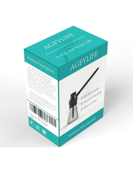 Hookah Portátil AGFYLIFE Mini de Vidrio y Aluminio Negro