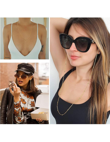 Cadena de Gafas PEARLADA de Oro 18K con Lazos Ajustables