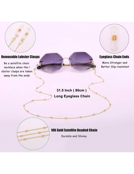Cadena de Gafas PEARLADA de Oro 18K con Lazos Ajustables Cadena de Gafas PEARLADA de Oro 18K con Lazos Ajustables