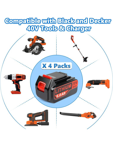 4 Baterías de Reemplazo 20V 6.0Ah Black and Decker