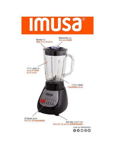 Licuadora IMUSA GAU-80313B Negra 10 Velocidades 1.24L