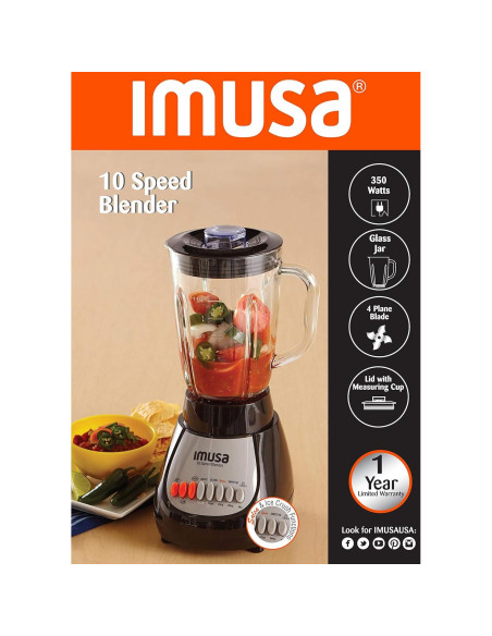 Licuadora IMUSA GAU-80313B Negra 10 Velocidades 1.24L