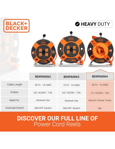 Carrete de Cable de Extensión Retráctil 15.24m BLACK+DECKER