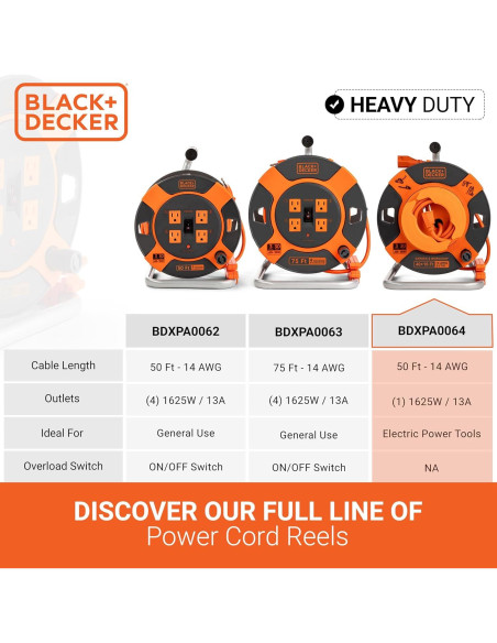 Carrete de Cable de Extensión Retráctil 15.24m BLACK+DECKER