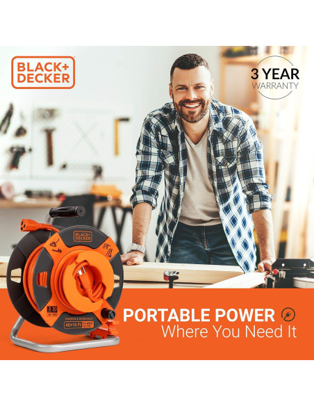 Carrete de Cable de Extensión Retráctil 15.24m BLACK+DECKER