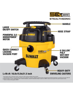Aspiradora DEWALT Húmeda y Seca 6 Galones 5 HP Ultra-Silenciosa 2