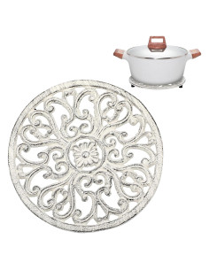 Trivet Redondo de Hierro Fundido Sumnacon Blanco 17 cm