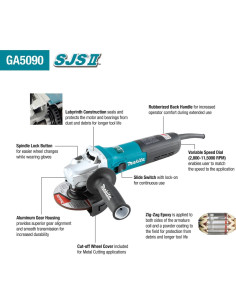 Amoladora Angular Makita GA5090 5" 15 AMP Control Velocidad 2
