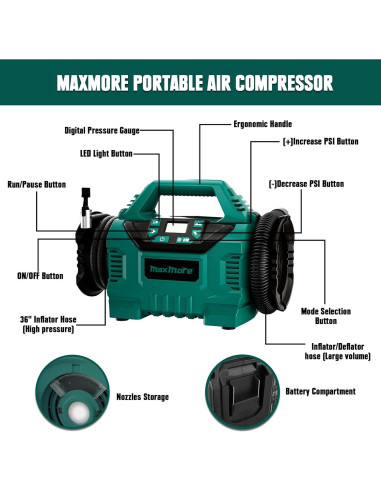 Inflador de Neumáticos MaxMore Inalámbrico 160 PSI 18V