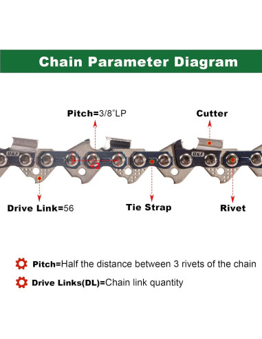 Cadena de motosierra UPFOREST 40 cm 56 enlaces bajo retroceso