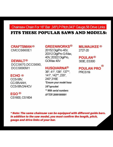 Cadena de motosierra UPFOREST 40 cm 56 enlaces bajo retroceso