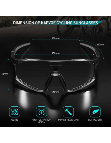 Gafas de Ciclismo Fotoquímicas KAPVOE HD UV400 Ajustables
