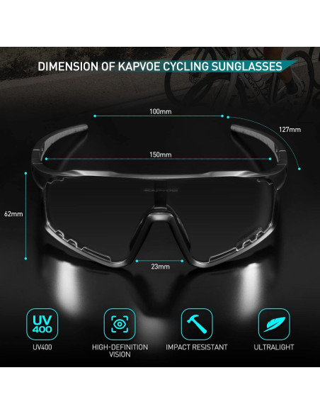 Gafas de Ciclismo Fotoquímicas KAPVOE HD UV400 Ajustables