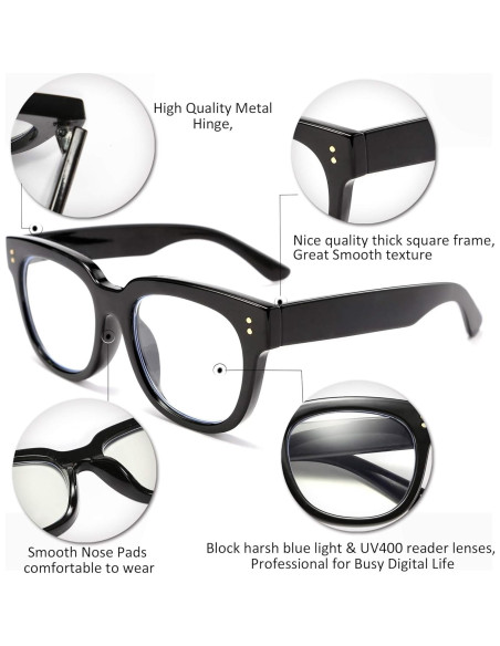 Gafas de Lectura FEISEDY Cuadradas con Bloqueo Luz Azul 1.25x