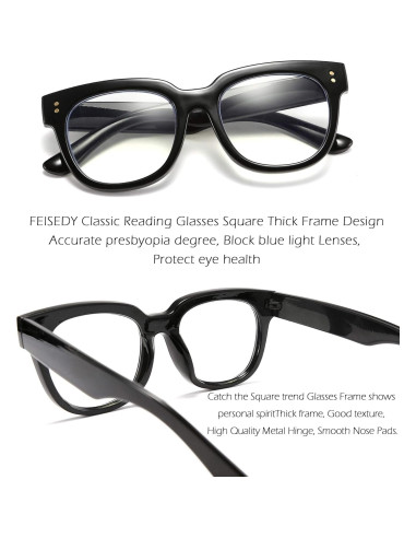 Gafas de Lectura FEISEDY Cuadradas con Bloqueo Luz Azul 1.25x