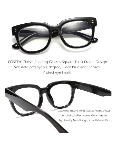 Gafas de Lectura FEISEDY Cuadradas con Bloqueo Luz Azul 1.25x