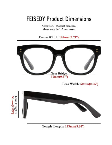 Gafas de Lectura FEISEDY Cuadradas con Bloqueo Luz Azul 1.25x