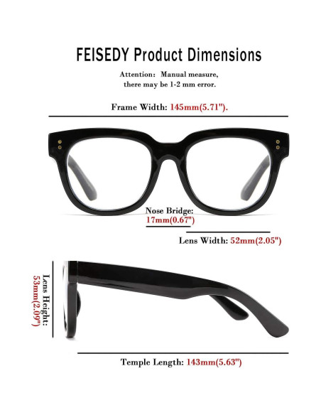 Gafas de Lectura FEISEDY Cuadradas con Bloqueo Luz Azul 1.25x
