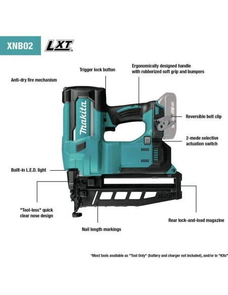 Clavadora de Acabado Inalámbrica Makita XNB02Z 18V 16 Gauge