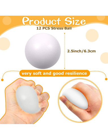12 Pelotas de Espuma Antiestrés Kymqlyw 6,35 cm Blancas