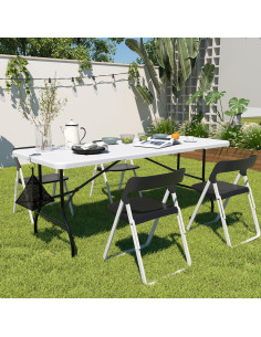 Mesa Plegable Portátil VECELO 182 cm Blanca con Bolsa Malla 2