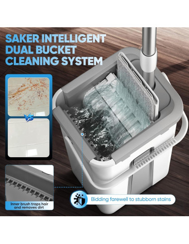 Juego de trapeador y cubo Saker con escurridor 3 almohadillas