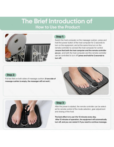 Almohadilla de Masaje para Pies EMS VFU, 10 Modos, Portátil