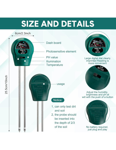 Medidor de Humedad de Suelo Sherr 4 Piezas 3 en 1