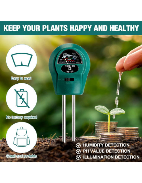 Medidor de Humedad de Suelo Sherr 4 Piezas 3 en 1