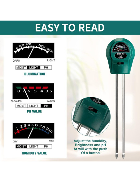 Medidor de Humedad de Suelo Sherr 4 Piezas 3 en 1