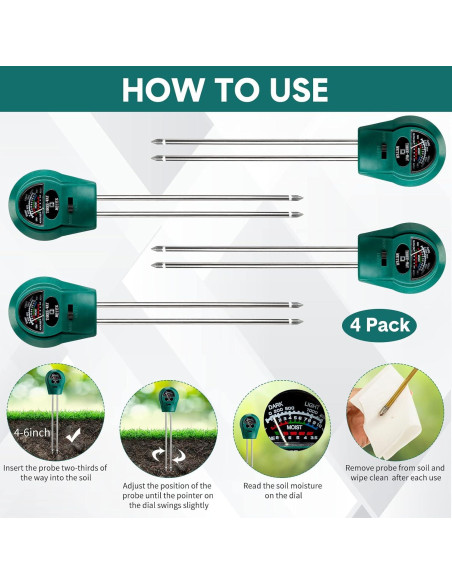 Medidor de Humedad de Suelo Sherr 4 Piezas 3 en 1