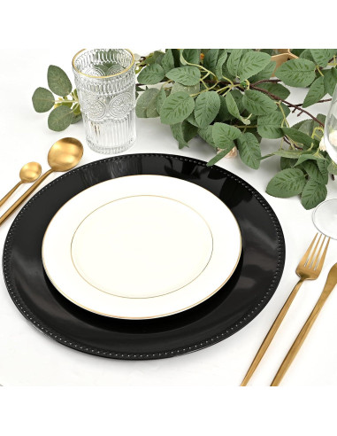 24 Platos Cargadores Negros REWOMC 33 cm Decorativos