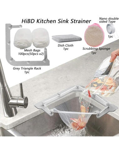 Filtro de desagüe HiBD con 100 bolsas de malla para fregadero