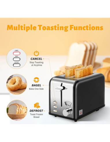 Tostadora HealSmart Acero Inoxidable 2 Rebanadas Retro Negra