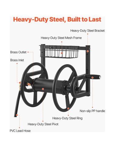 Carrete de Manguera de Jardín VEVOR 125 pies Montado en Pared
